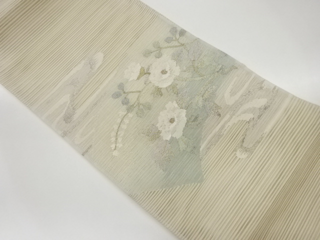 JAPANESE FUKURO OBI FOR SUMMER / WOVEN FLORAL PLANTS